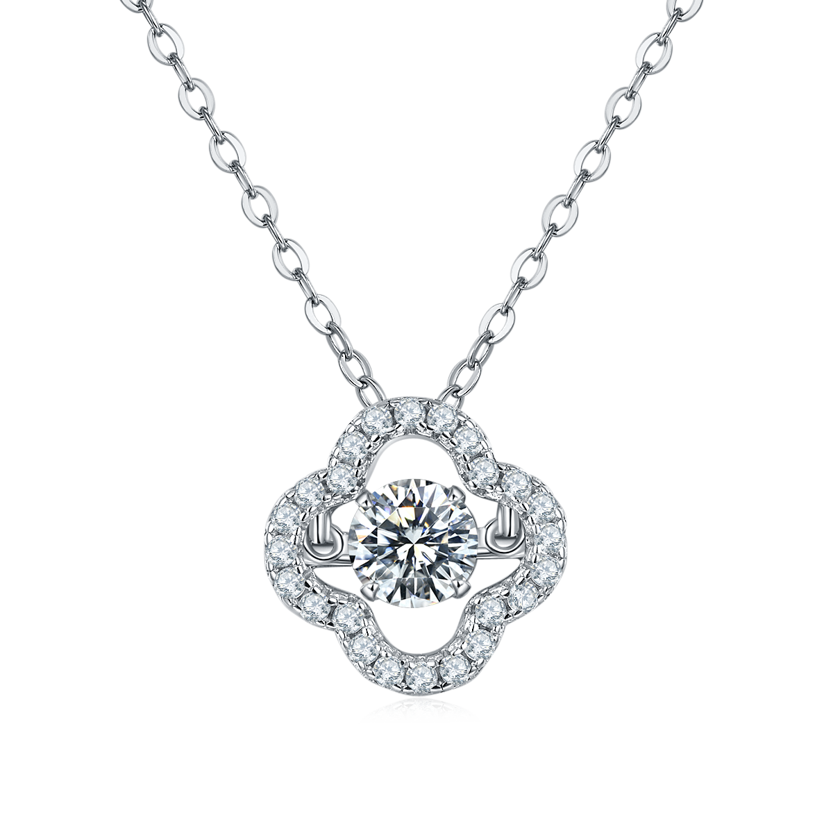 Agile Lucky Grass S925 Silver Plated Platinum Moissanite Necklace 50 Points D-Class